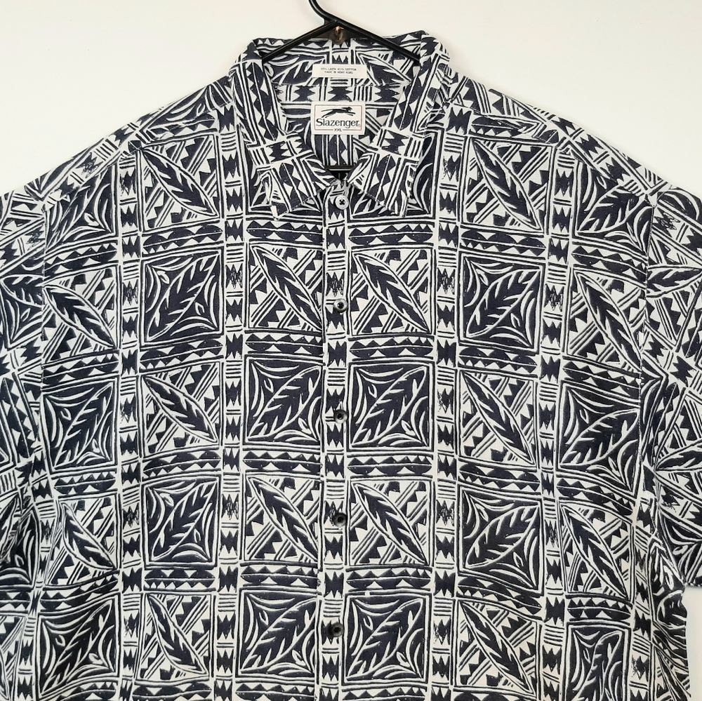 Slazenger Men's Tribal Hawaiian Button-Down Linen Blend Shirt Size XXL Resort - Picture 3 of 15